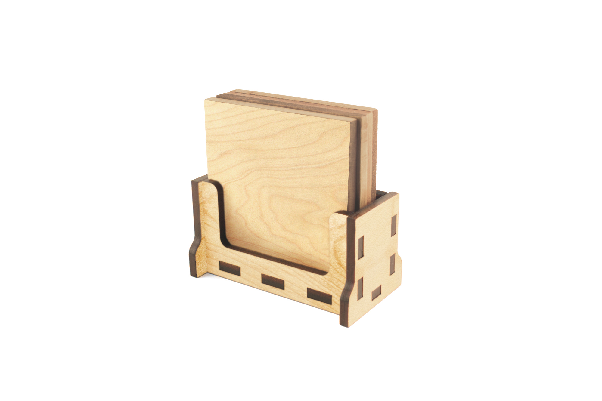 Maple Upright Coaster Stand with Coasters