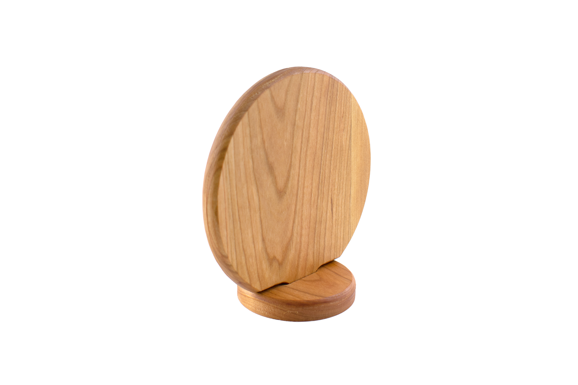Cherry round wood QR code stand with circular base