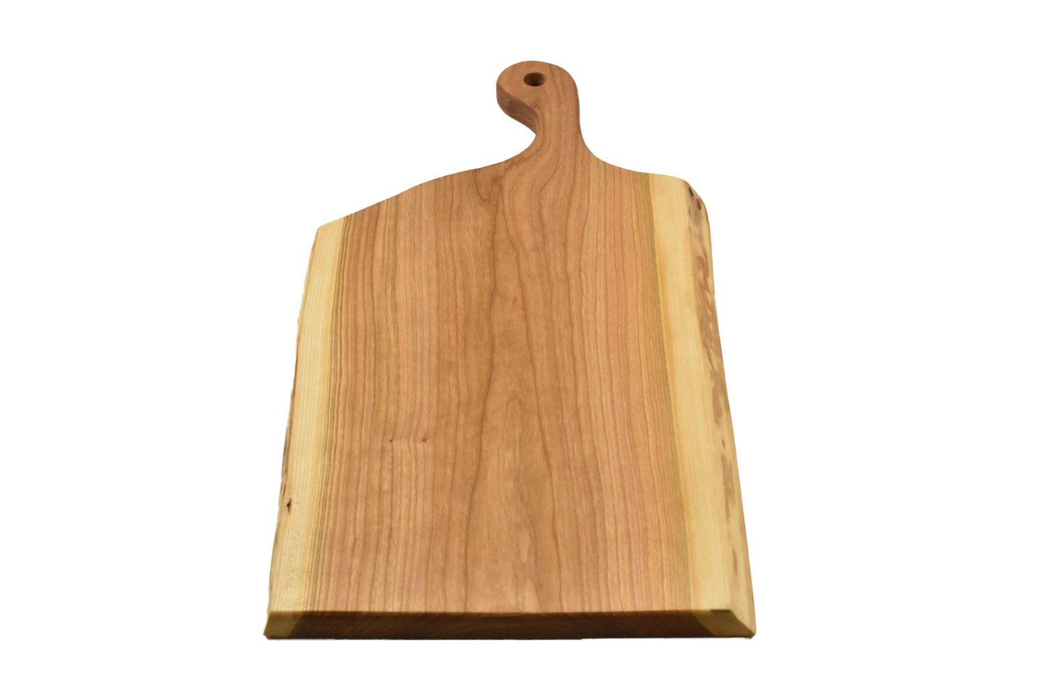 Large artisan solid wood cutting/serving board with curved 4" handle