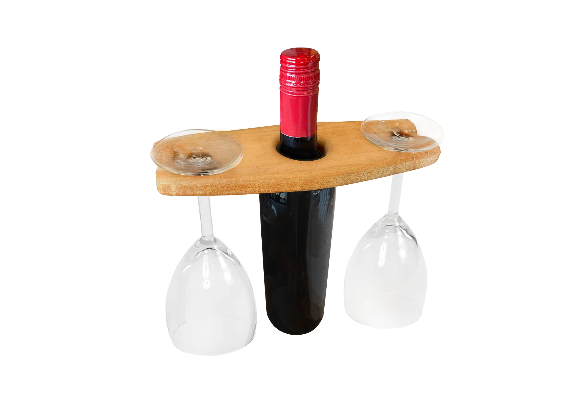 Cherry wine bottle and glass holder with mineral oil finish 