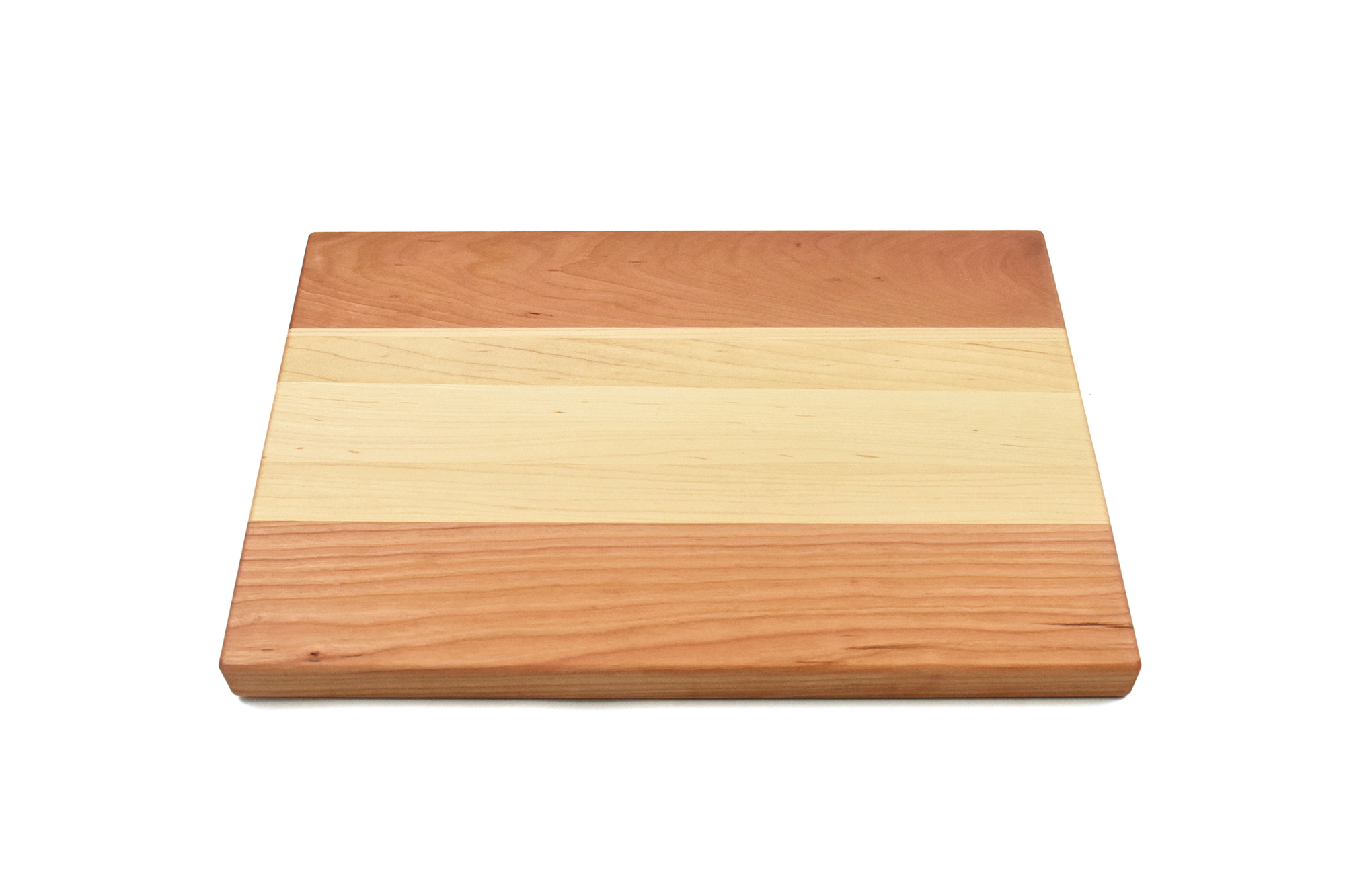 Multi wood species cutting board with maple in the middle