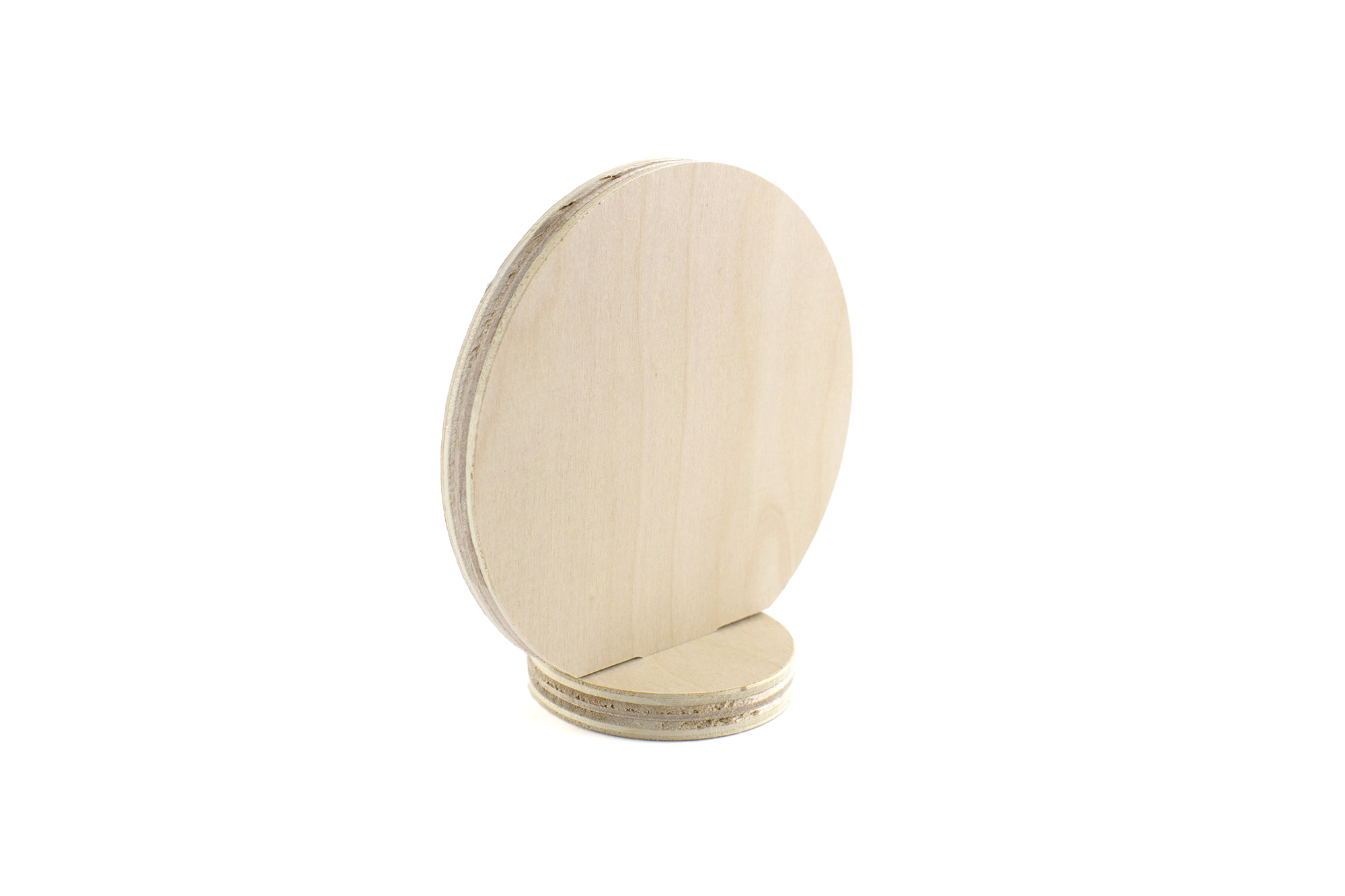 Round wood QR code stand with circuler base