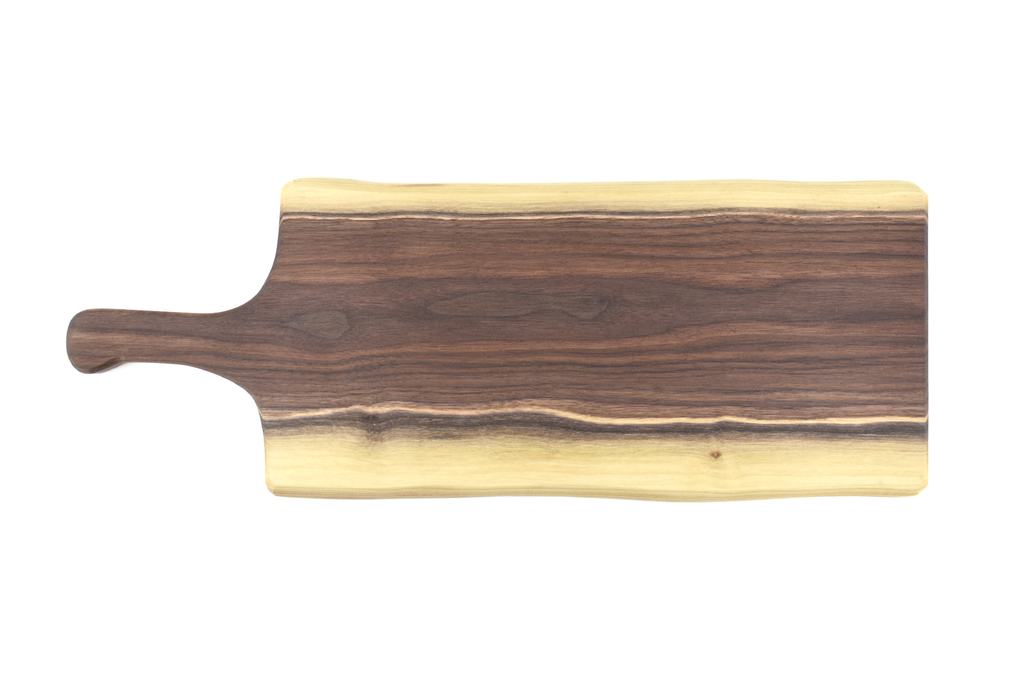 Live edge walnut wood charcuterie board with 4" handle