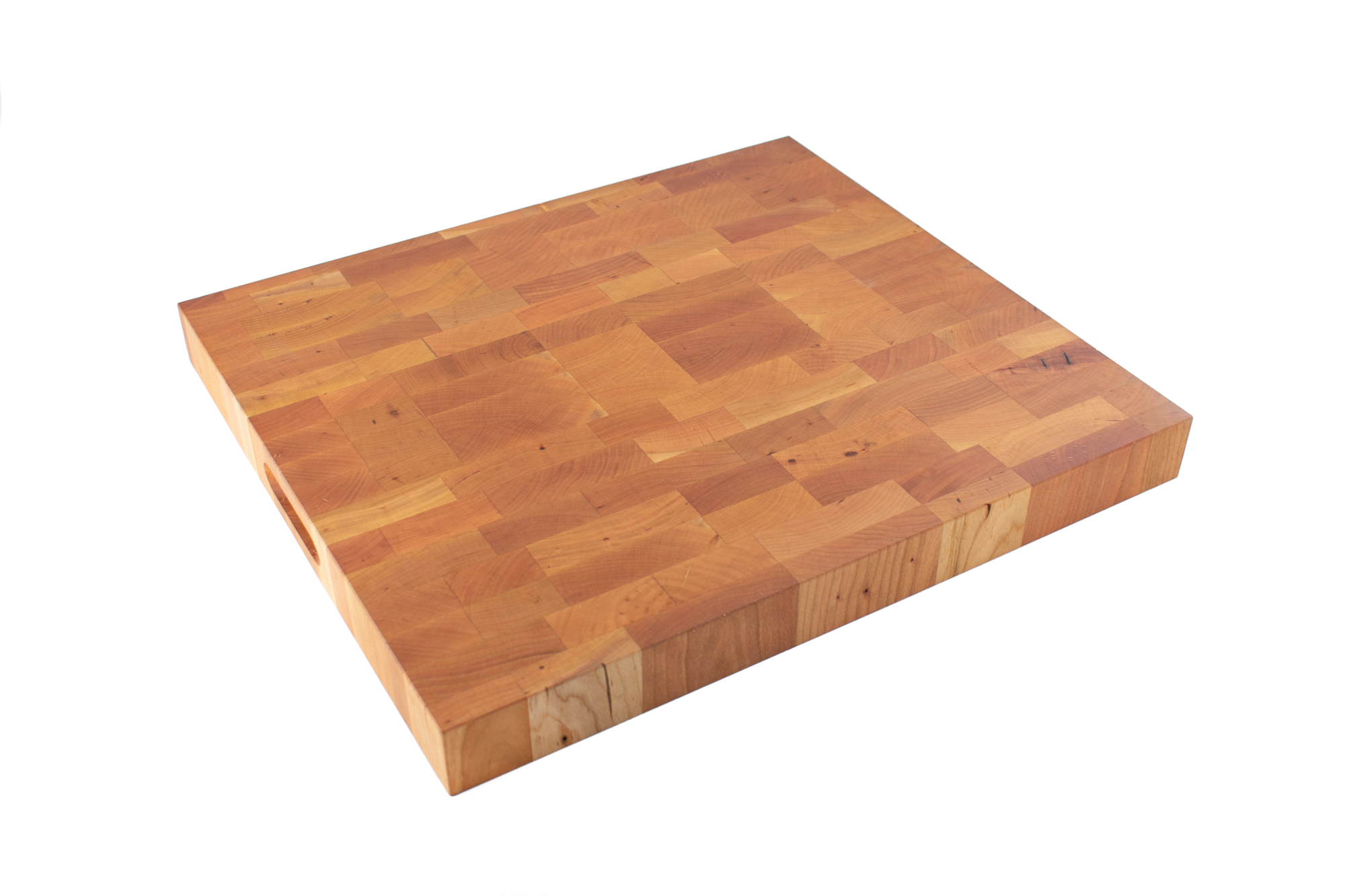 Large Cherry End grain butcher block with side handle indents 