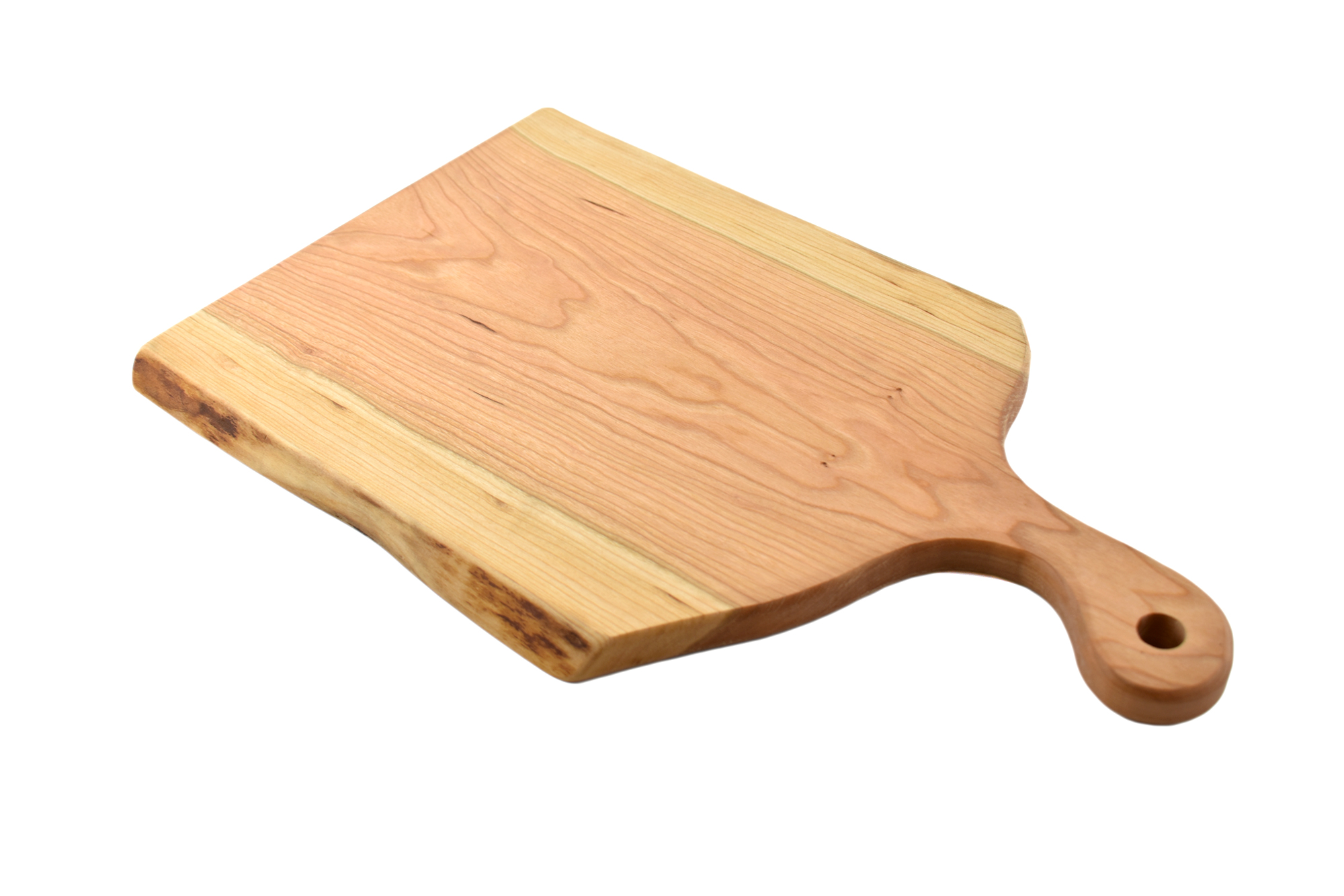 Large artisan solid Cherry wood cutting/serving board with curved 4" handle