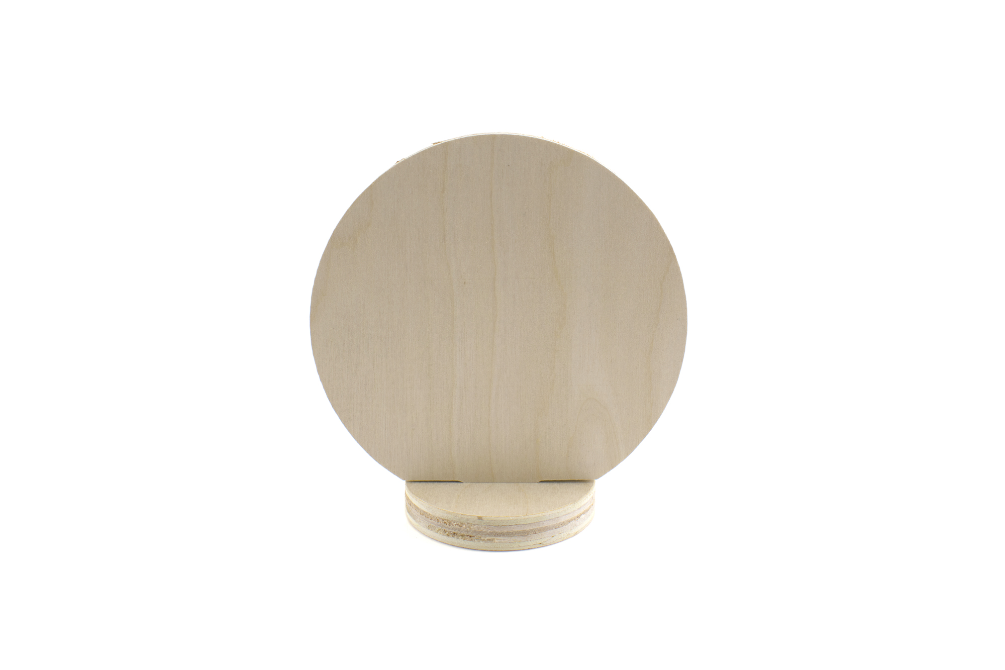 Round wood QR code stand with circular base