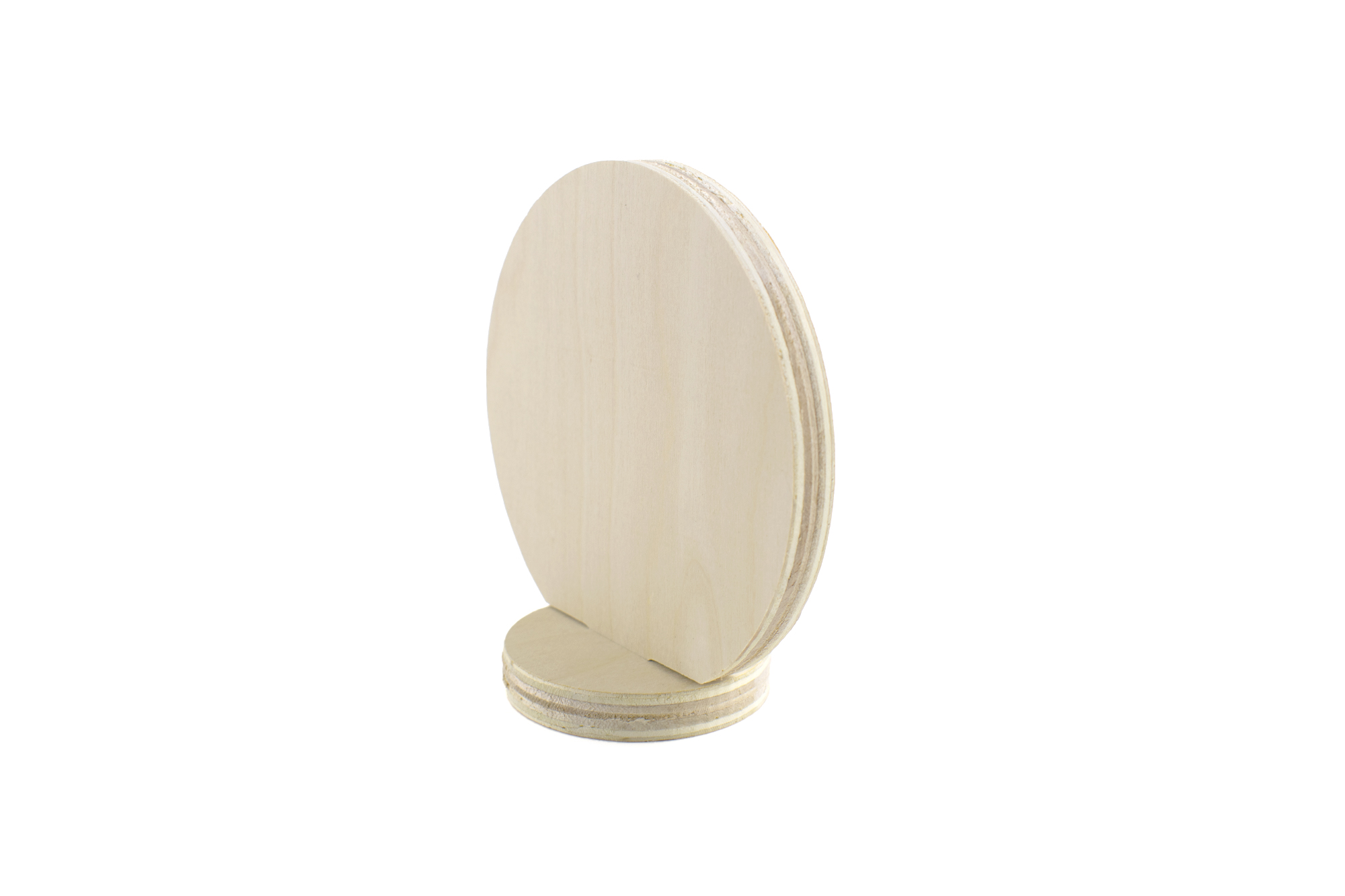 Round wood QR code stand with circular base