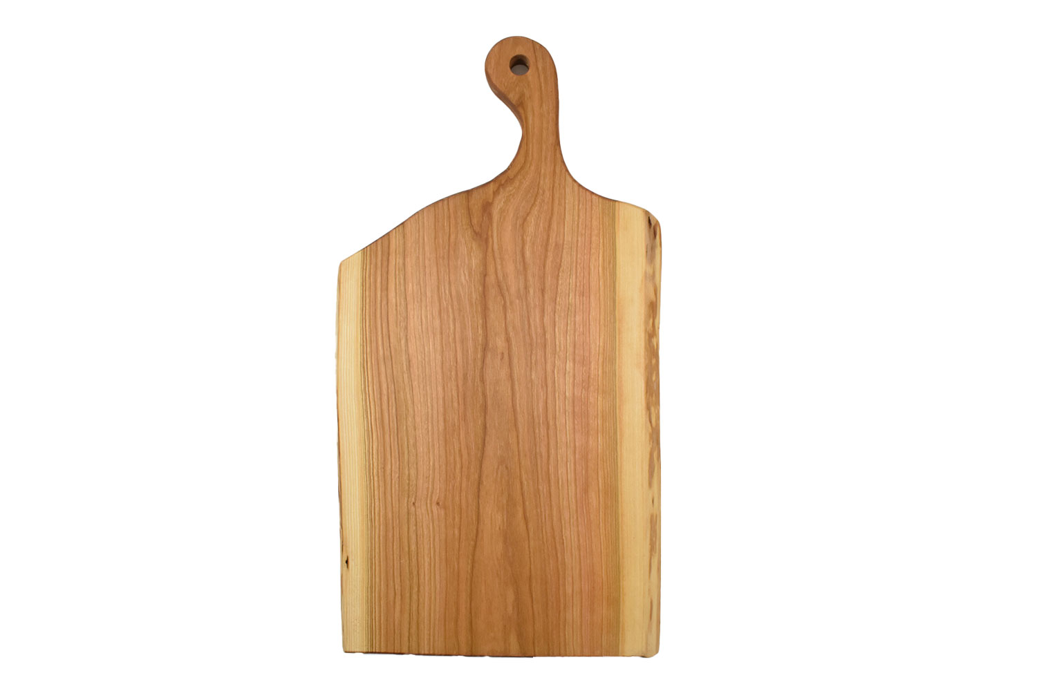 Large artisan solid wood cutting/serving board with curved 4" handle