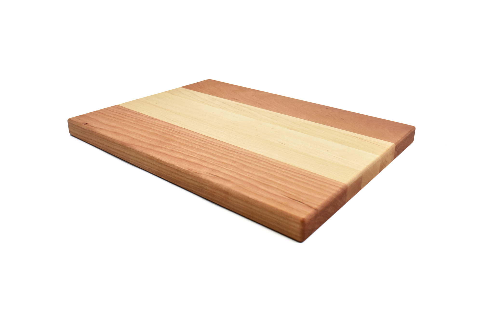 Multi wood species cutting board - Cherry wood ends with Maple wood in the middle